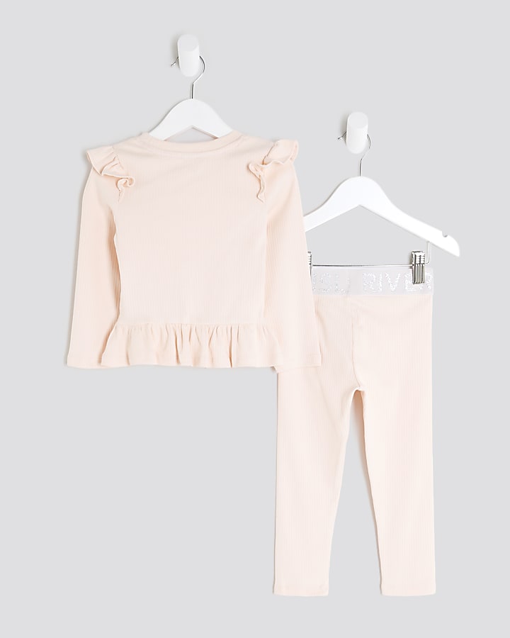 Mini Girls Pink RI Waistband Ribbed Top Set