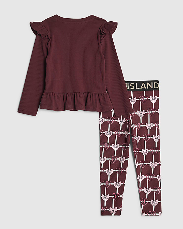 Mini Girls Red Ribbed Top Set