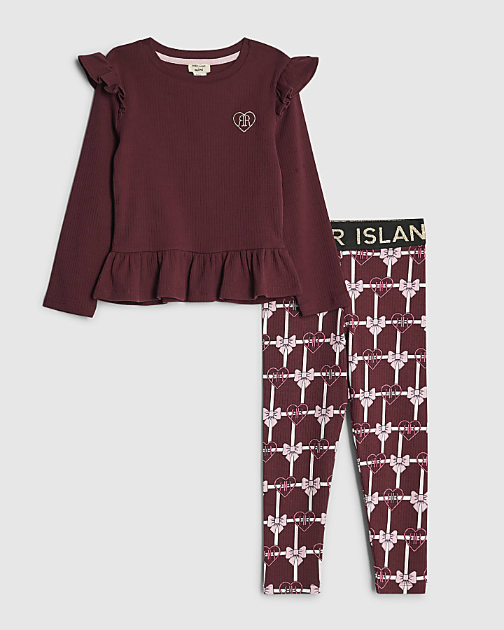Mini Girls Red Ribbed Top Set