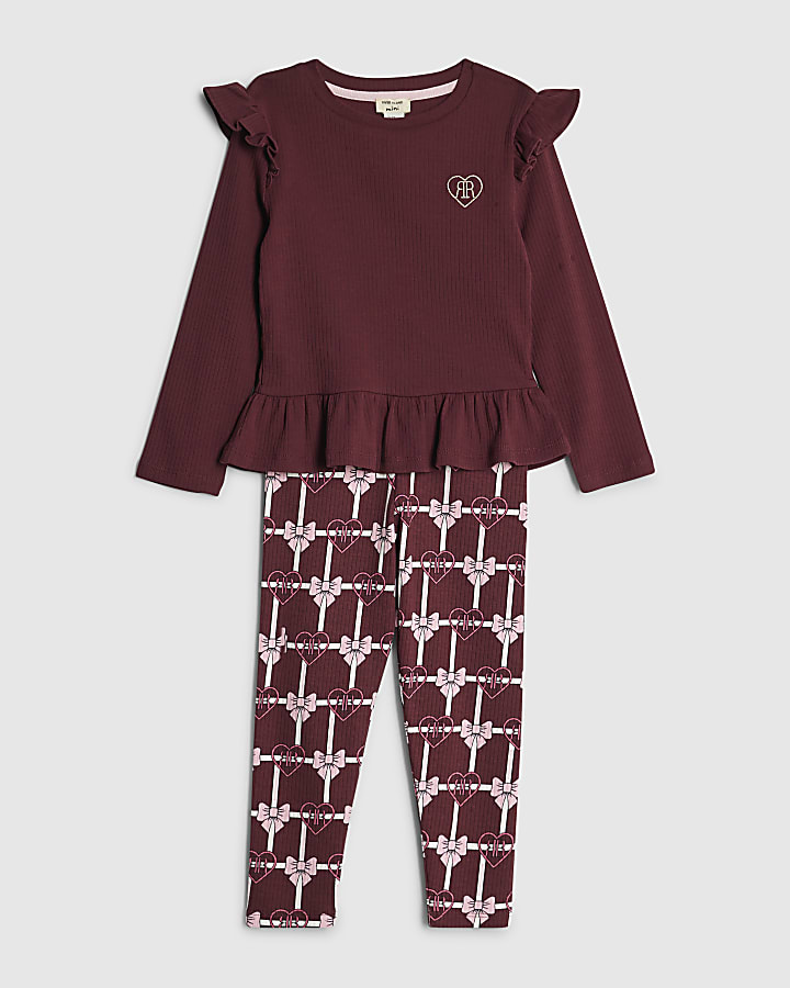 Mini Girls Red Ribbed Top Set