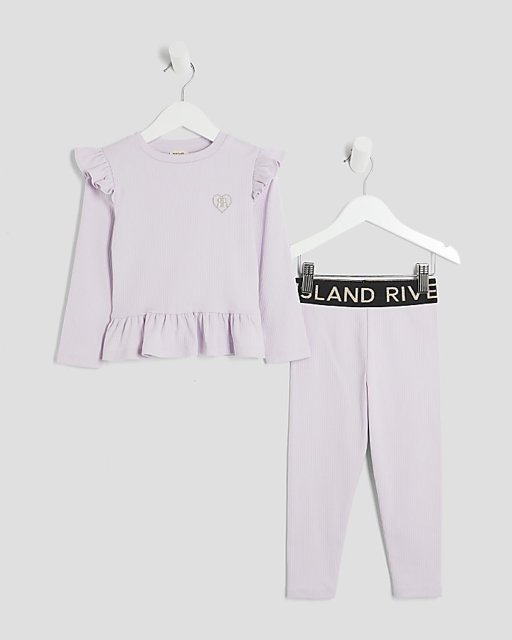 Mini Girls Purple RI Ribbed Top Set