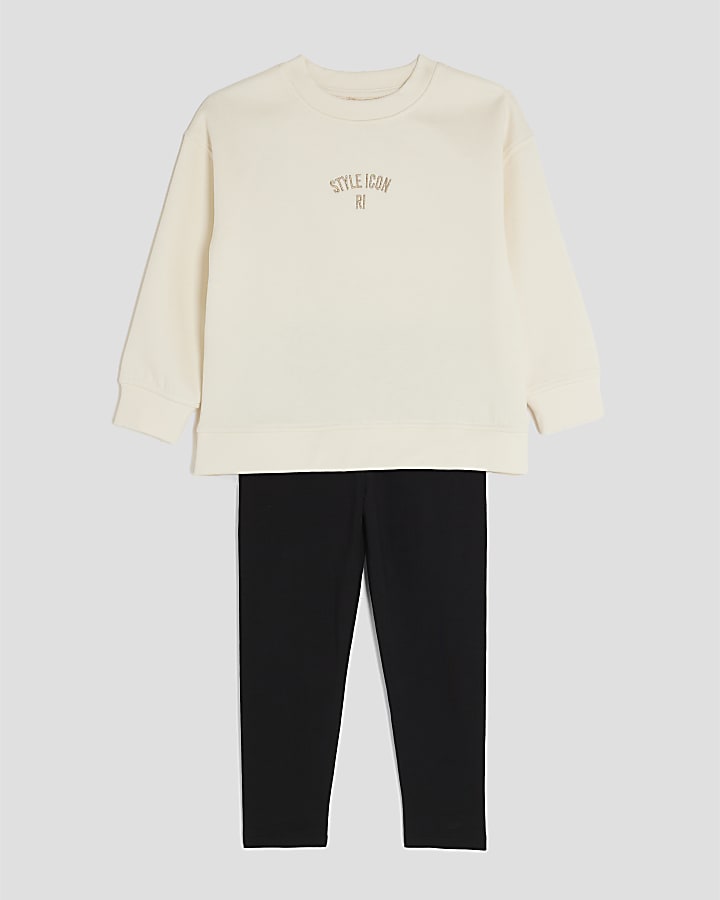 Mini Girls Cream Long Sleeve Sweatshirt Set