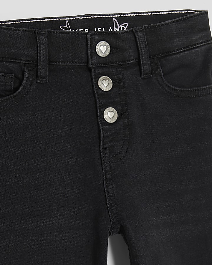 Girls Black Skinny Fit Button Front Jeans