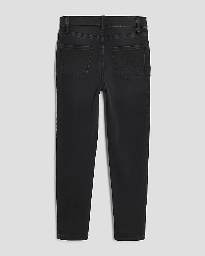Girls Black Skinny Fit Button Front Jeans