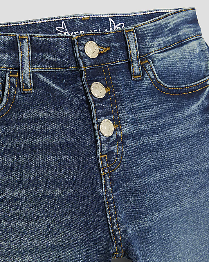 Girls Blue Skinny Fit Button Front Jeans