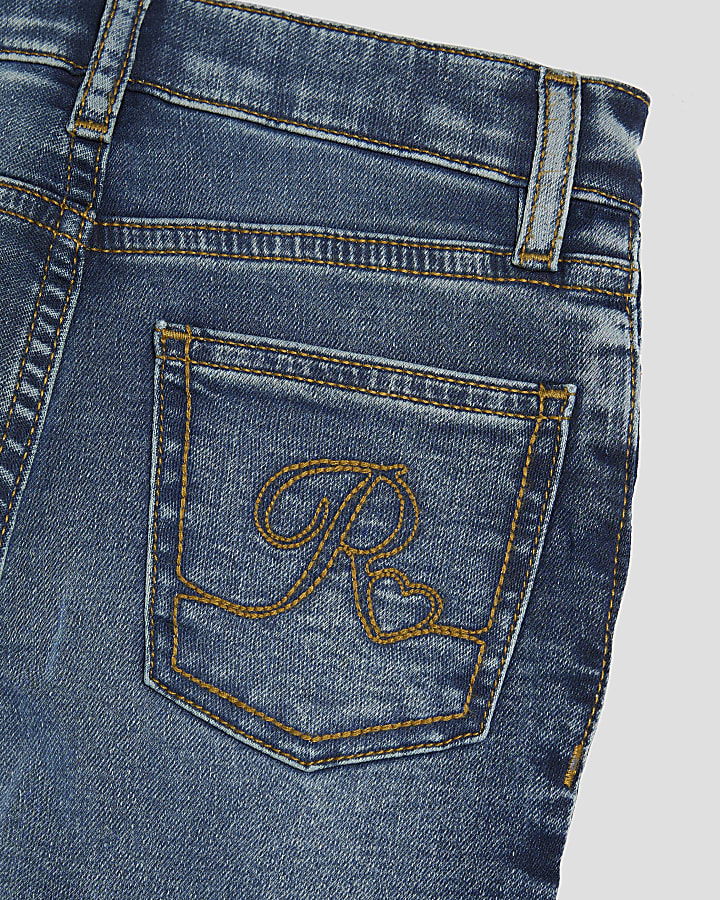 Girls Blue Skinny Fit Button Front Jeans