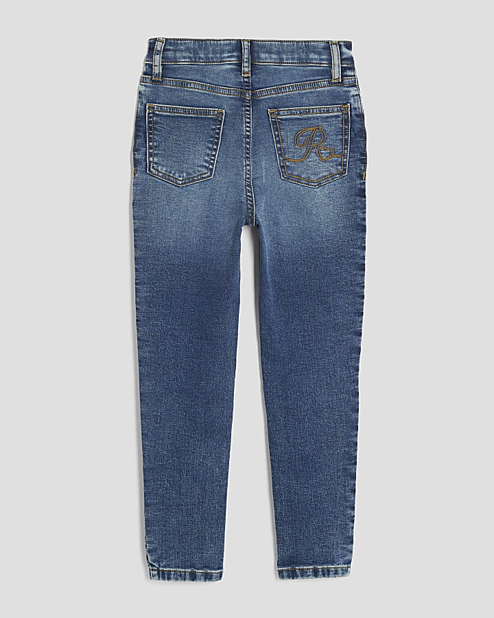Girls Blue Skinny Fit Button Front Jeans