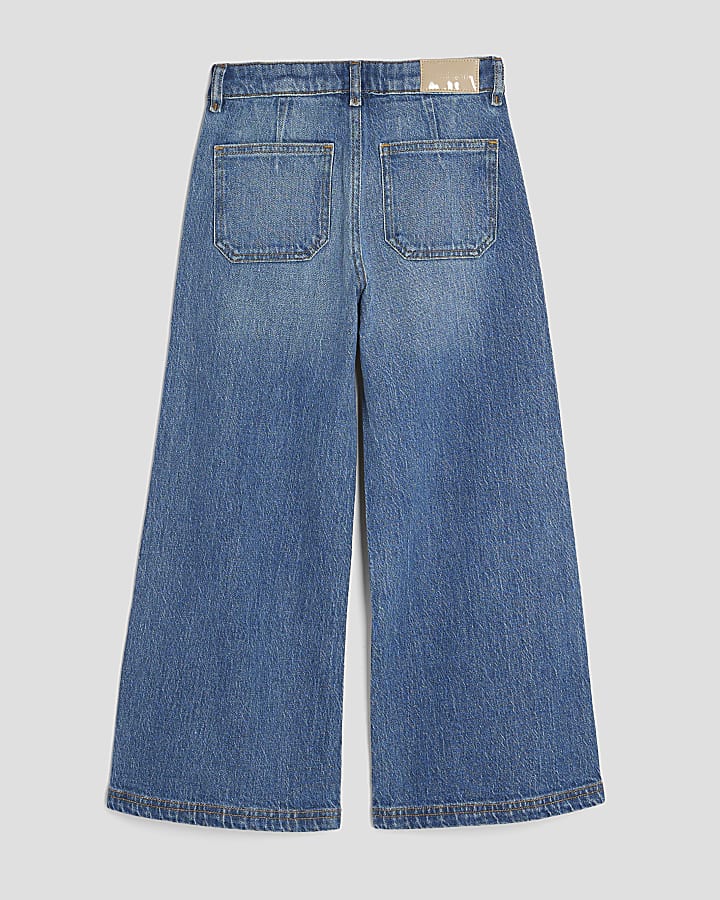 Girls Wide Leg Front Pocket Jeans
