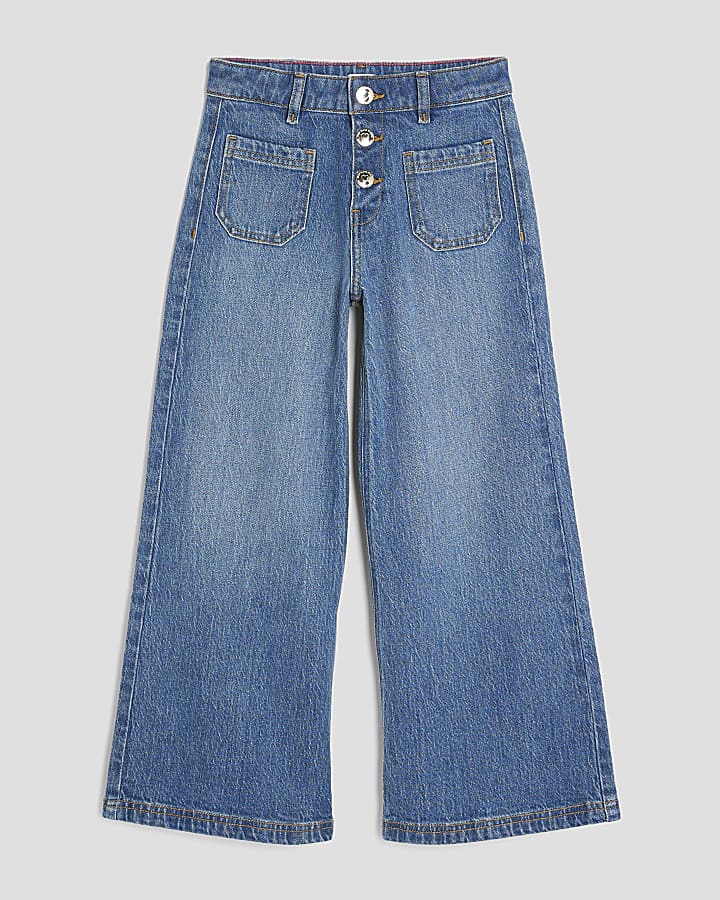 Girls Wide Leg Front Pocket Jeans