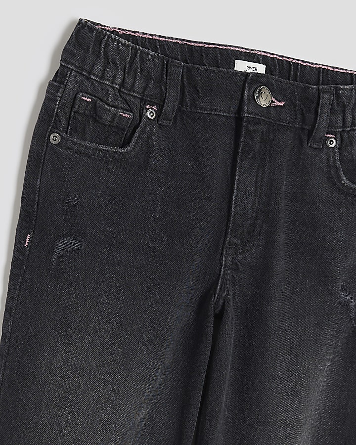 Girls Black Ripped Straight Jeans