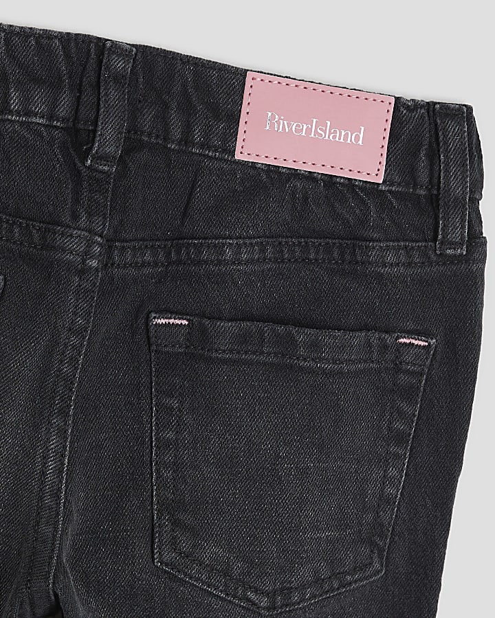 Girls Black Ripped Straight Jeans