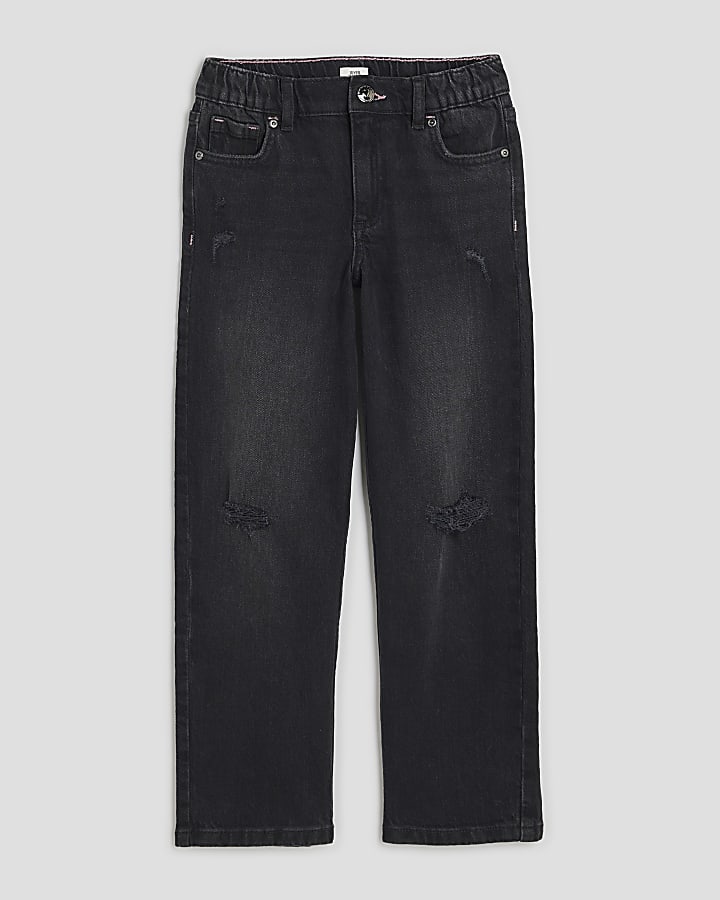 Girls Black Ripped Straight Jeans