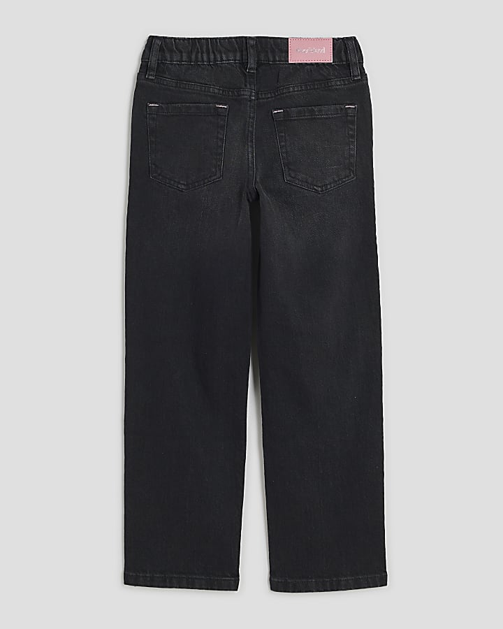 Girls Black Ripped Straight Jeans