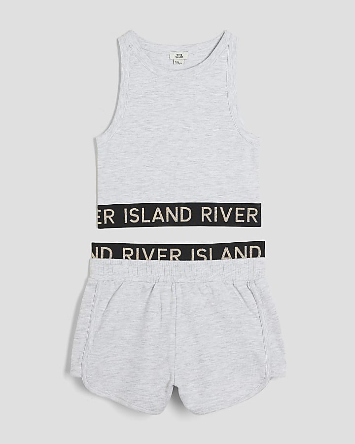 Girls Grey Glitter RI Tank Top Set
