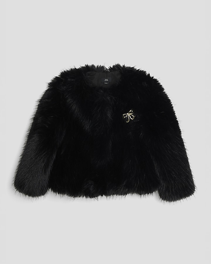 Girls Black Faux Fur Jacket