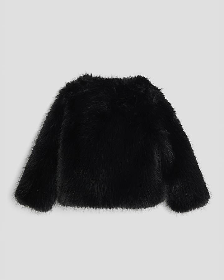 Girls Black Faux Fur Jacket