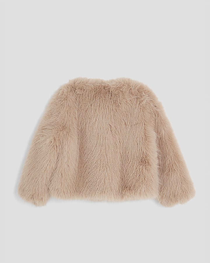 Girls Pink Faux Fur Jacket