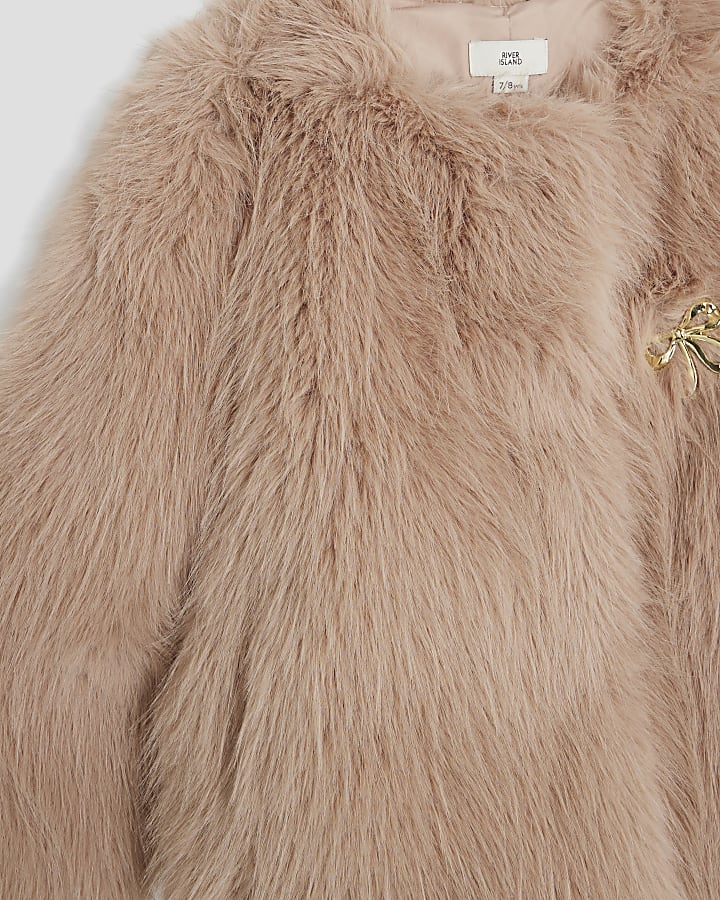 Girls Pink Faux Fur Jacket