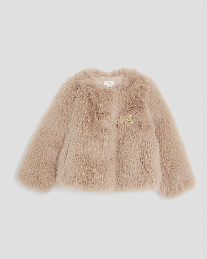 Girls Pink Faux Fur Jacket