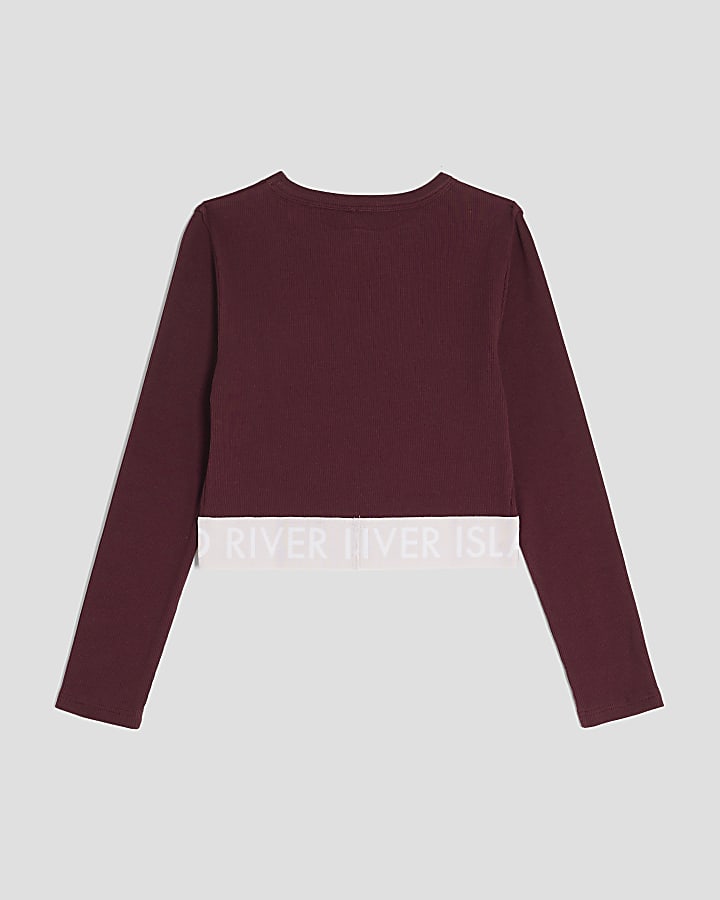 Girls Red Ribbed RI Long Sleeve  Top