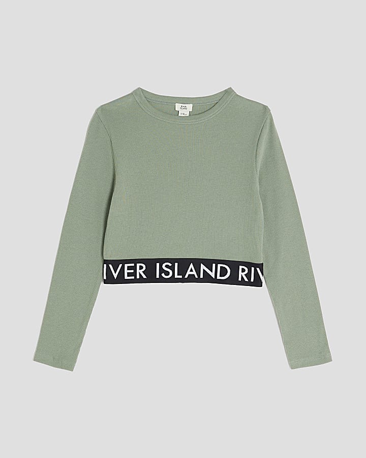 Girls Khaki Ribbed RI Long Sleeve Top