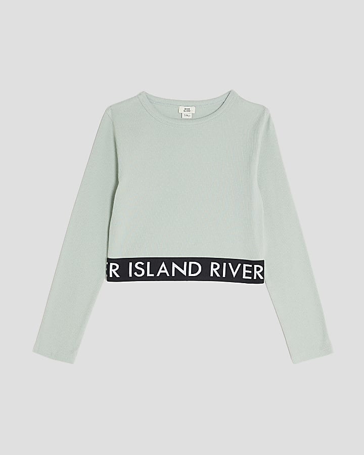 Girls Green Ribbed RI Long Sleeve Top