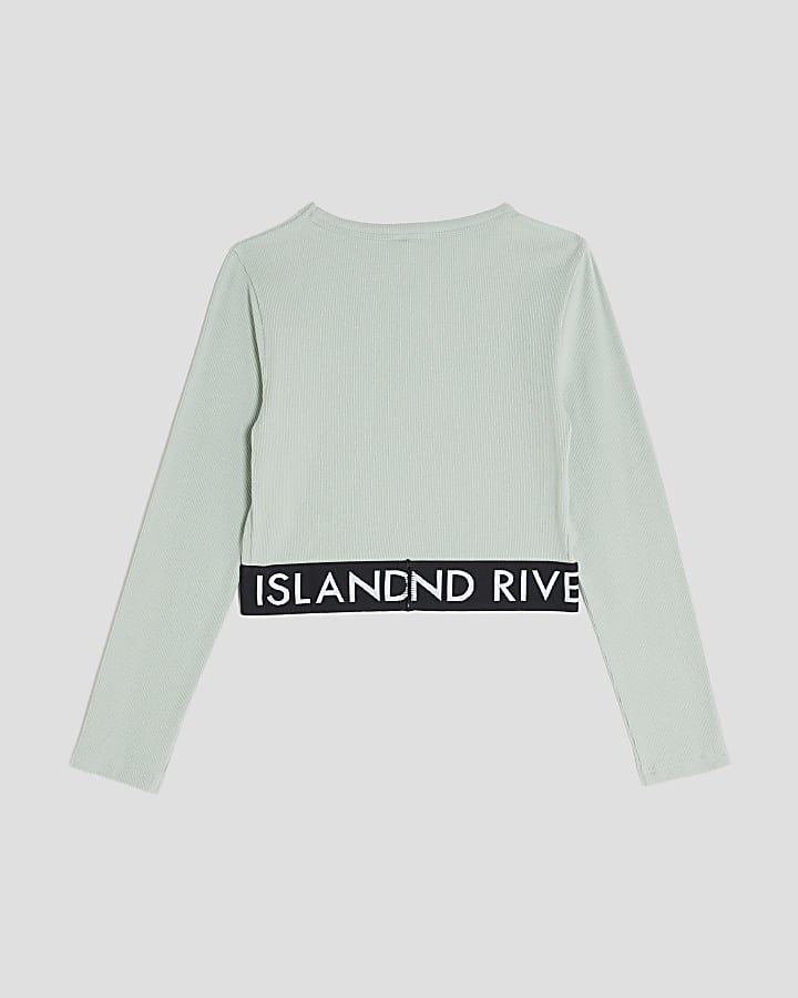 Girls Green Ribbed RI Long Sleeve Top