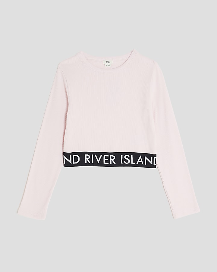 Girls Pink Ribbed RI Long Sleeve Top