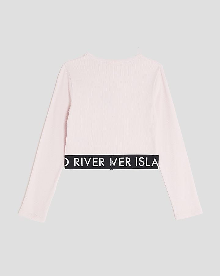 Girls Pink Ribbed RI Long Sleeve Top