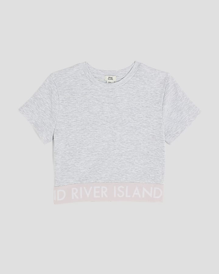 Girls Grey Ribbed RI Waistband Top