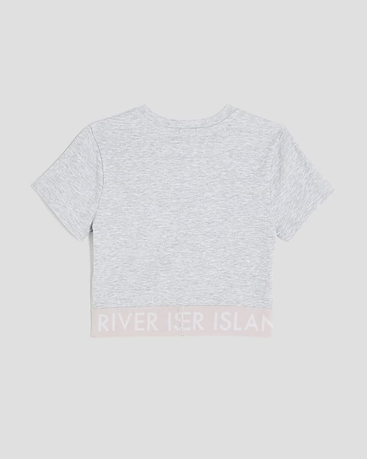 Girls Grey Ribbed RI Waistband Top