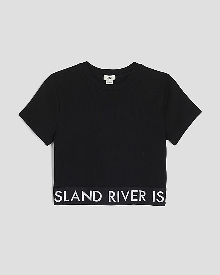 Girls Black Ribbed RI Waistband Top