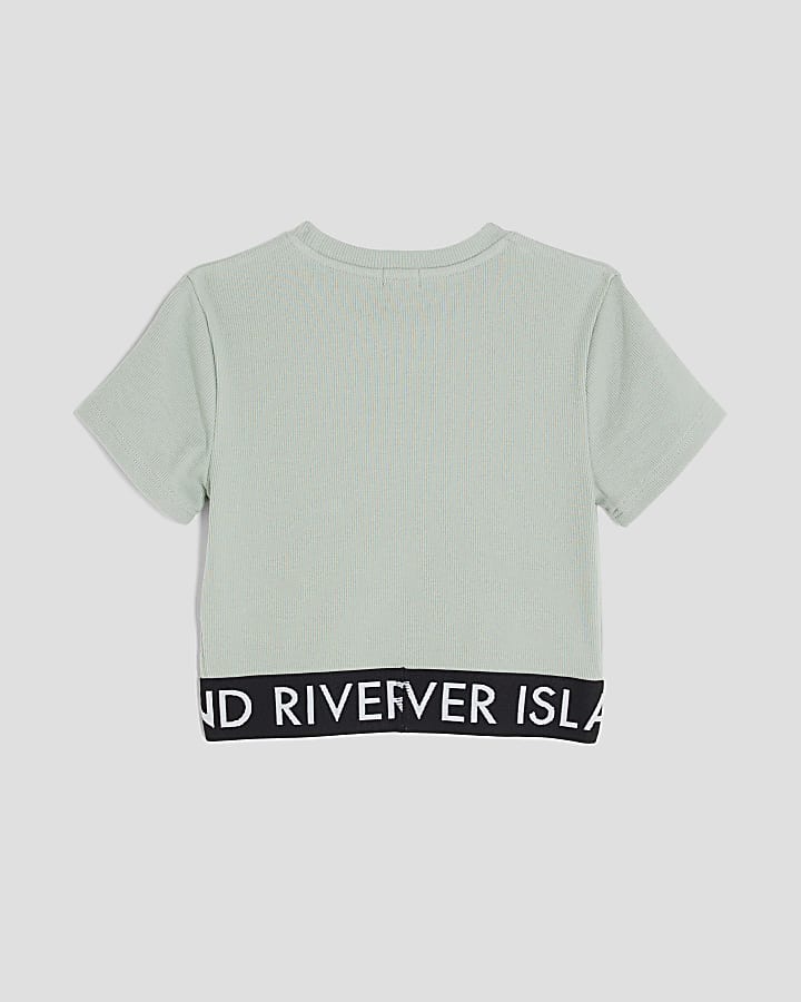 Girls Green Ribbed RI Waistband Top