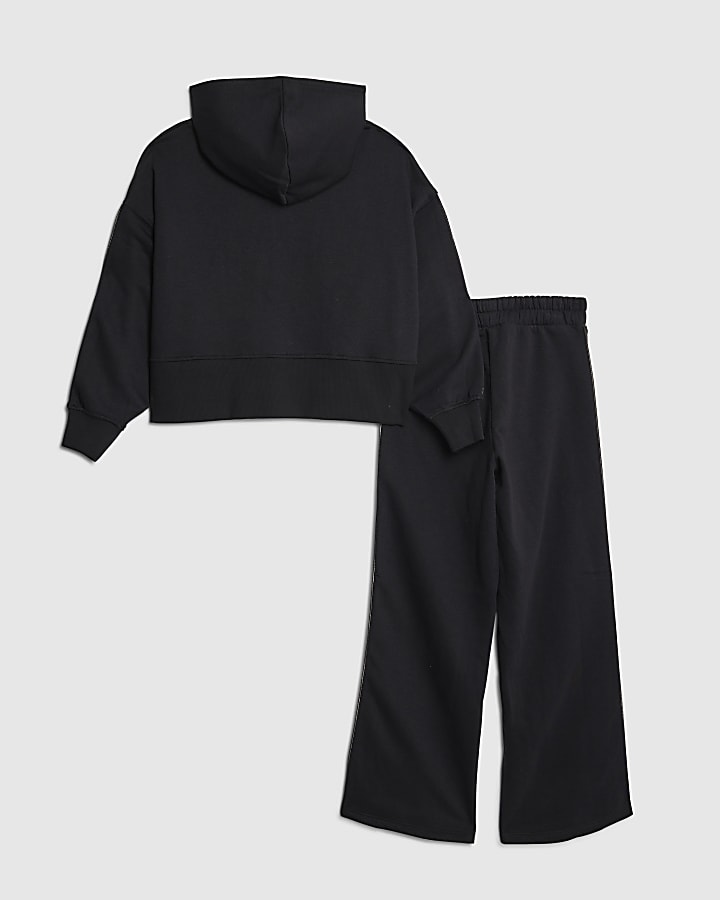 Girls Black Hooded Sweatshirt Set