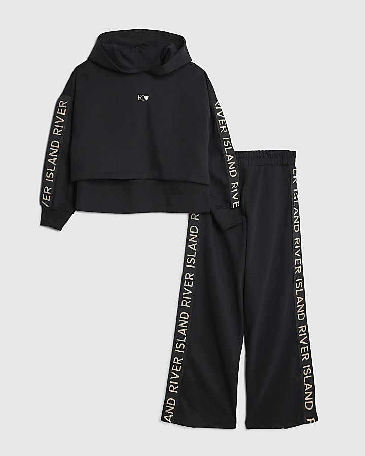 Girls Black Hooded Sweatshirt Set