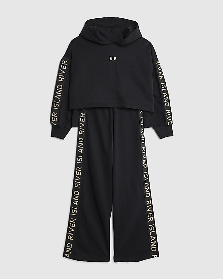 Girls Black Hooded Sweatshirt Set