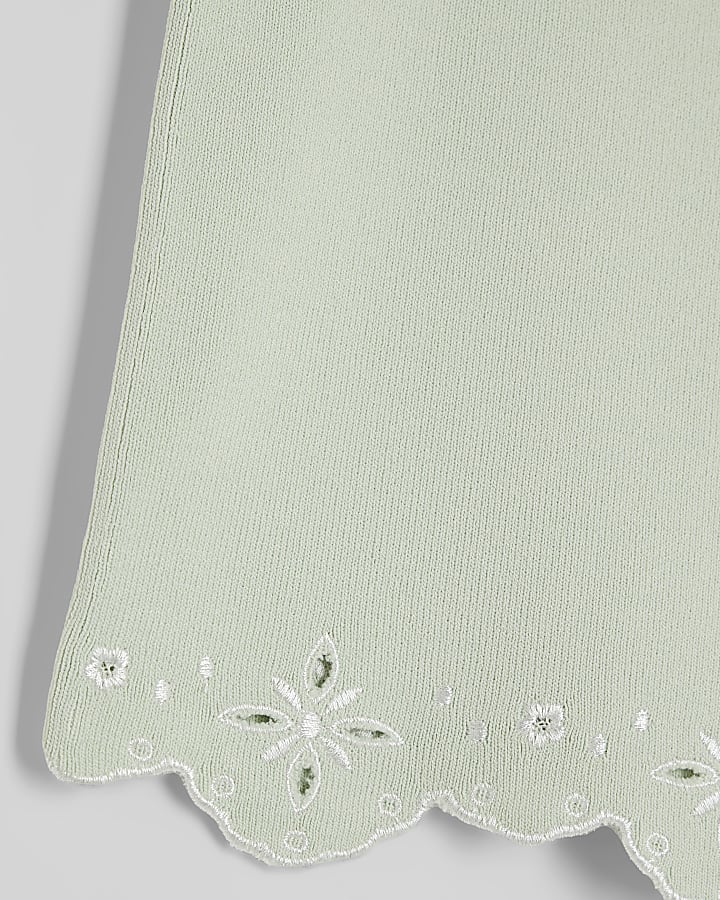 Girls Green Embroidered Hem Top