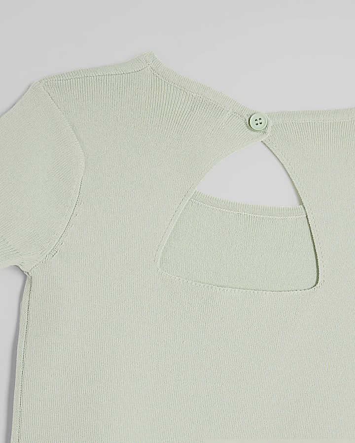 Girls Green Embroidered Hem Top