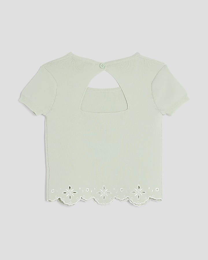 Girls Green Embroidered Hem Top