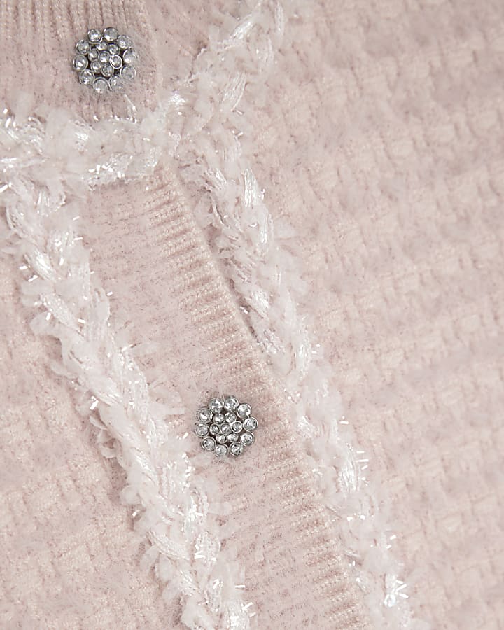 Girls Pink Boucle Cardigan And Skirt Set