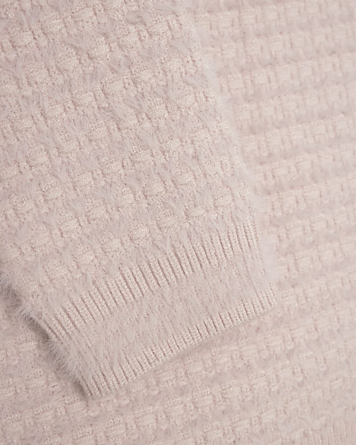 Girls Pink Boucle Cardigan And Skirt Set