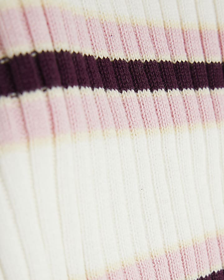 Girls Cream Striped Knitted Cardigan
