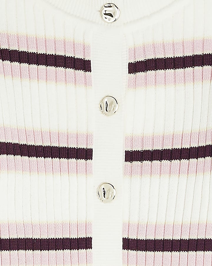 Girls Cream Striped Knitted Cardigan