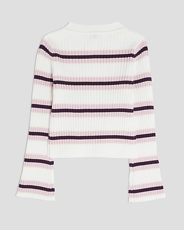 Girls Cream Striped Knitted Cardigan