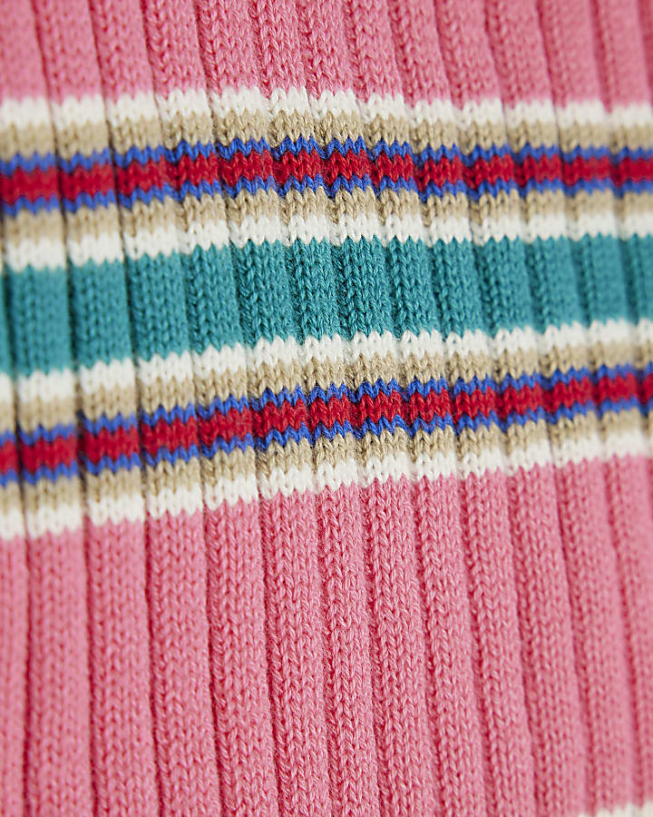 Girls Pink Striped Knitted Cardigan