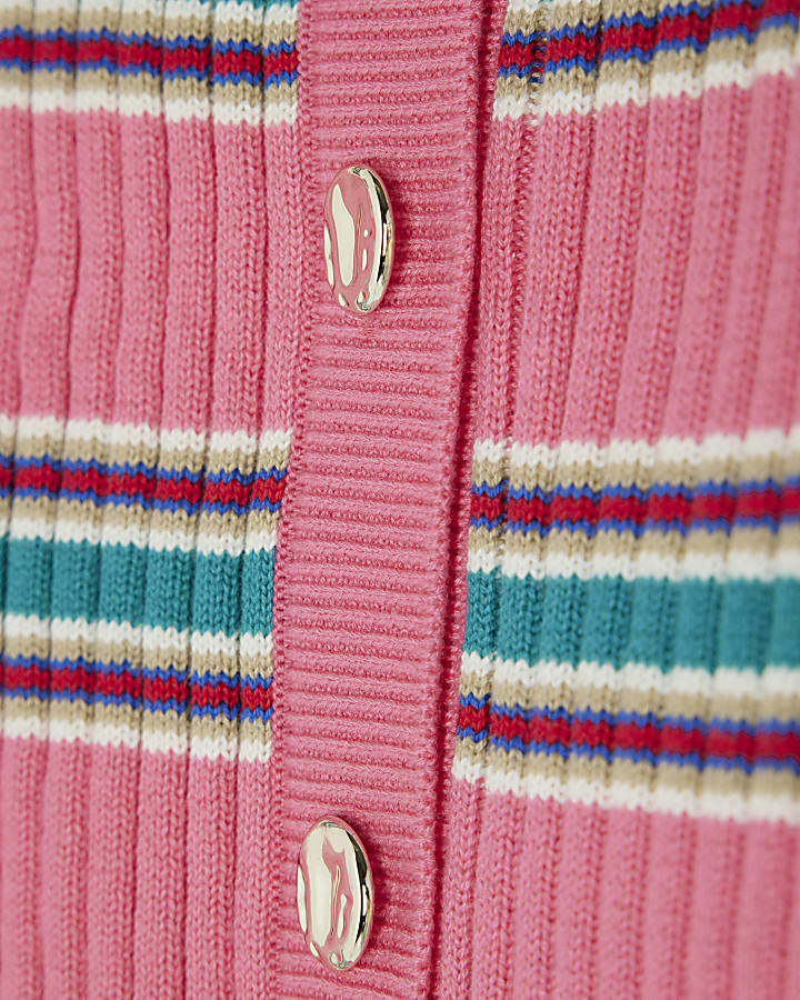 Girls Pink Striped Knitted Cardigan