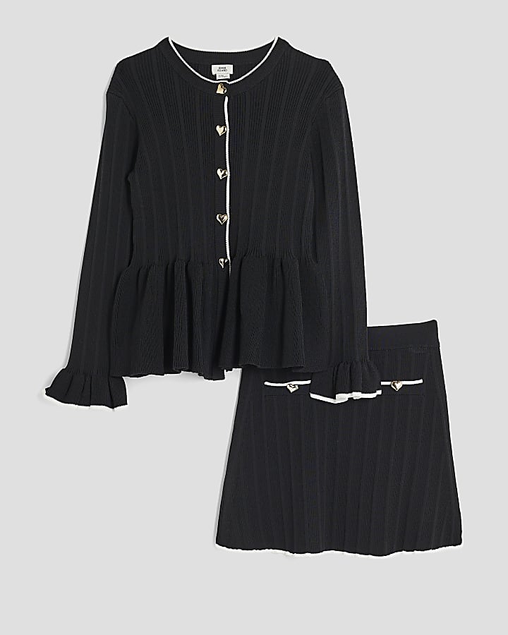 Girls Black Tipped Peplum Cardigan Set