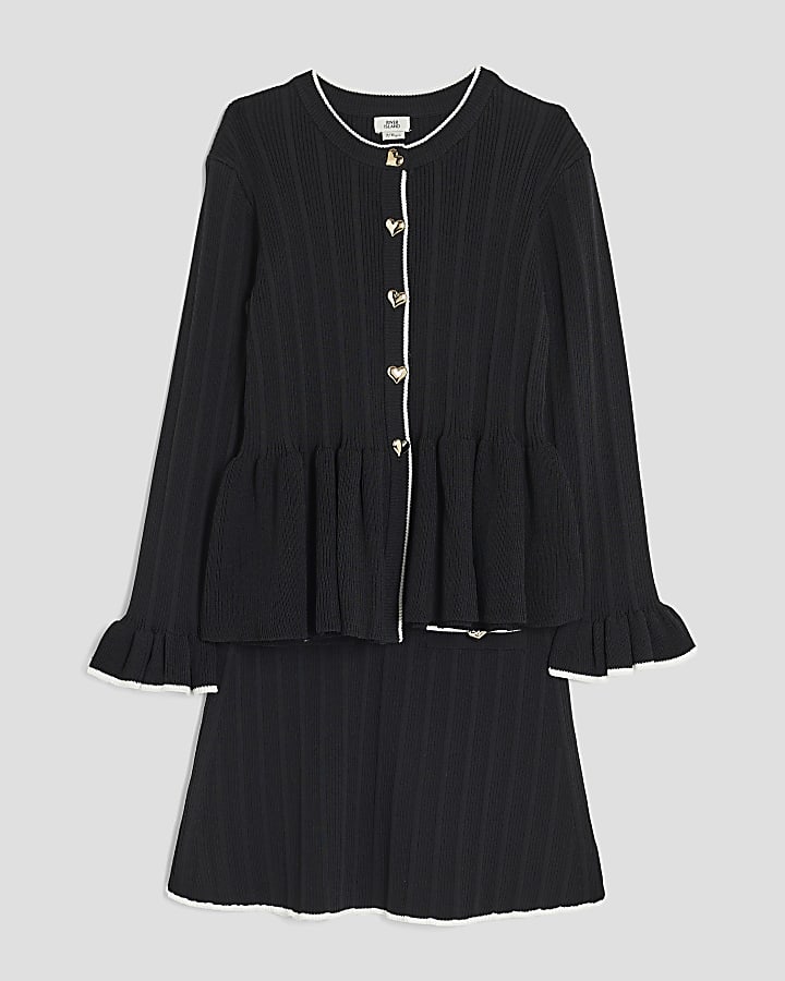 Girls Black Tipped Peplum Cardigan Set