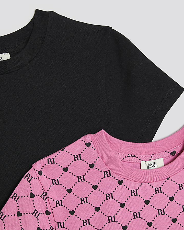 Girls Pink 2 pack Short Sleeve RI Crop Tops