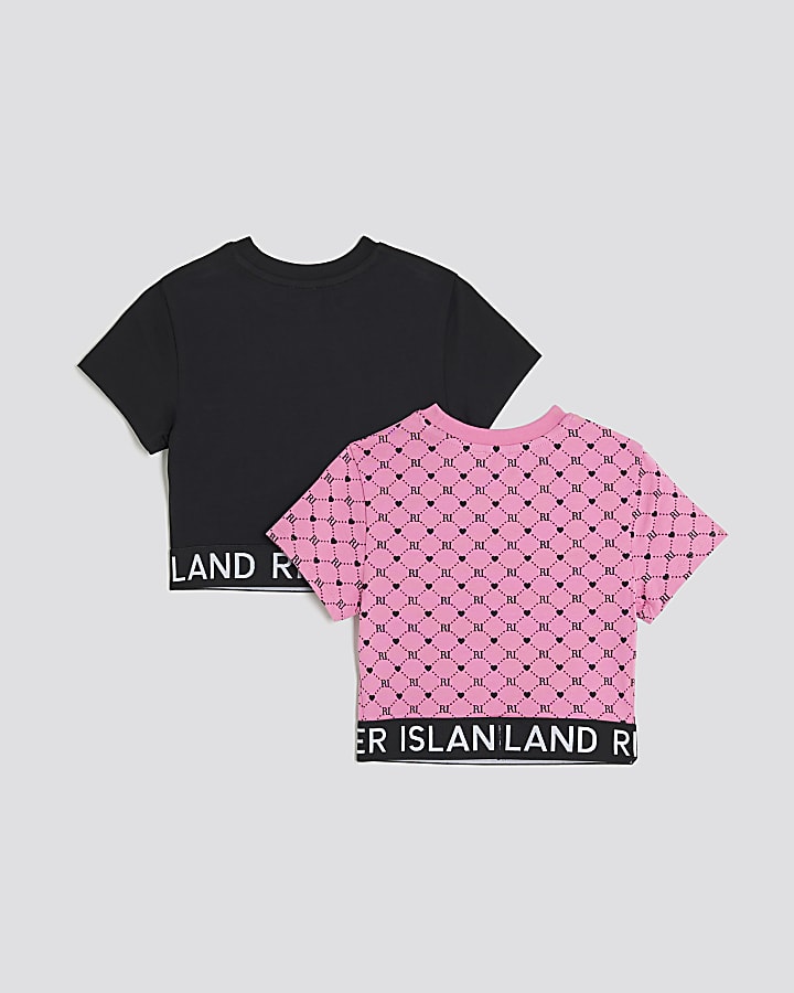 Girls Pink 2 pack Short Sleeve RI Crop Tops